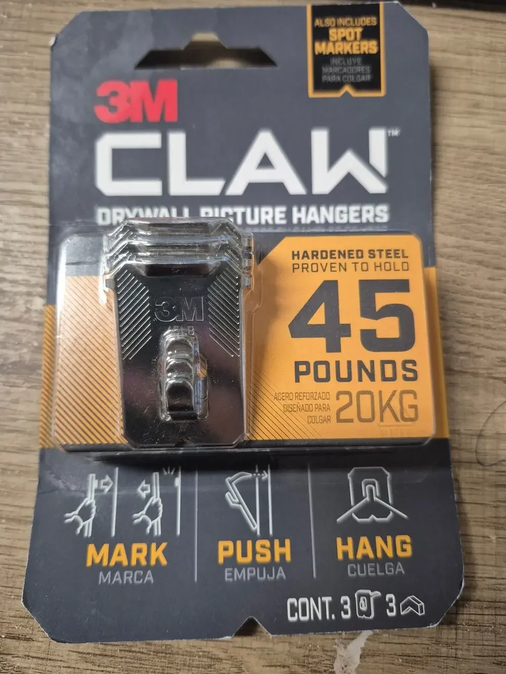3M Claw Drywall Picture Hangers Holds 45 Pounds 3 Count Spot Markers Push s3